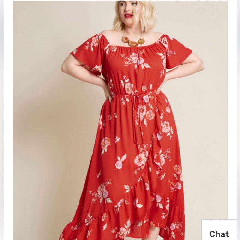 Peach Love California Plus Size 2XL midi-maxi dress.Ruffle sleeve/ruffle front